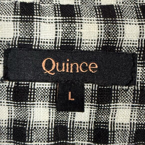 QUINCE 100% European Linen Button Front Dress Khaki Black Gingham L - Picture 8 of 13